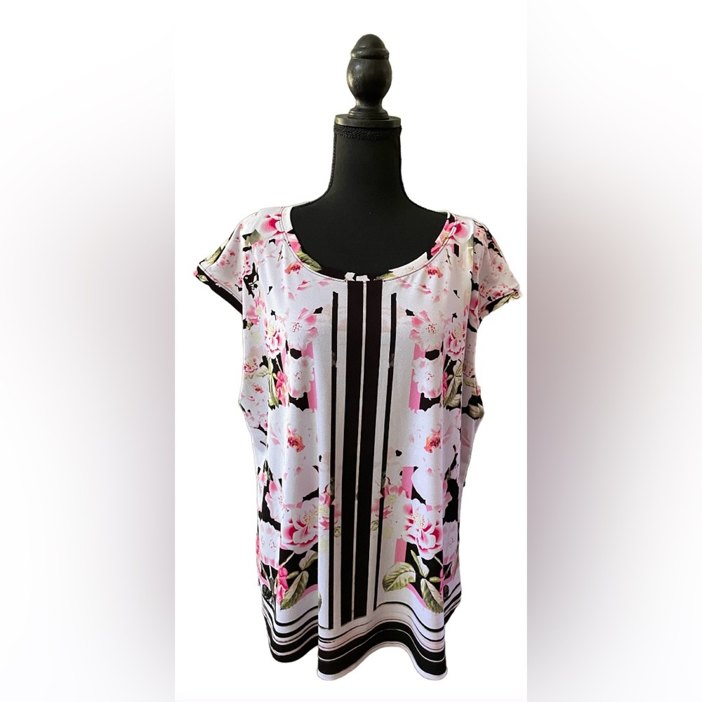 Elle: Mixed Patten Pink, White and Black Floral Blouse